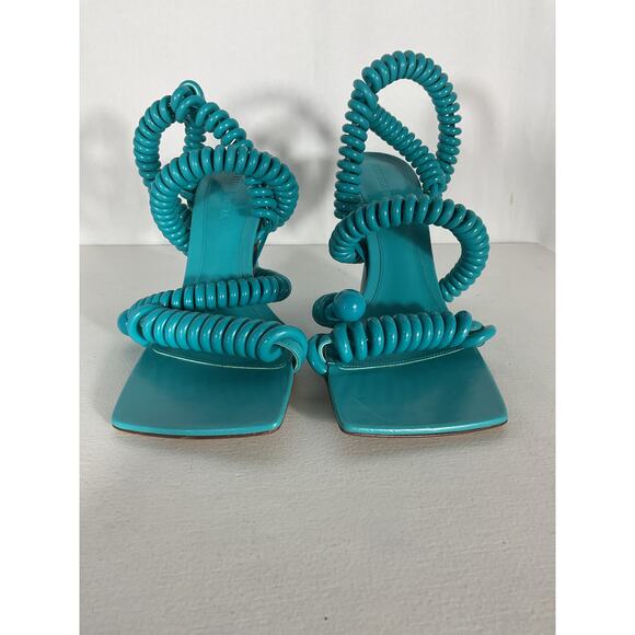 Bottega Veneta Blue Leather And Spiral Rubber Wire Stretch Sandals Size 8 - Picture 4 of 6